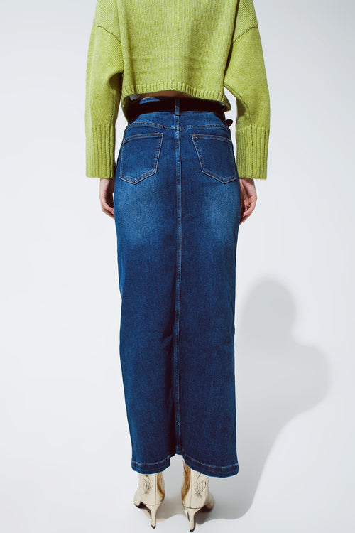 STRETCH DENIM MAXI SKIRT WITH SLIT