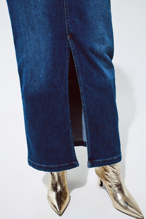 STRETCH DENIM MAXI SKIRT WITH SLIT