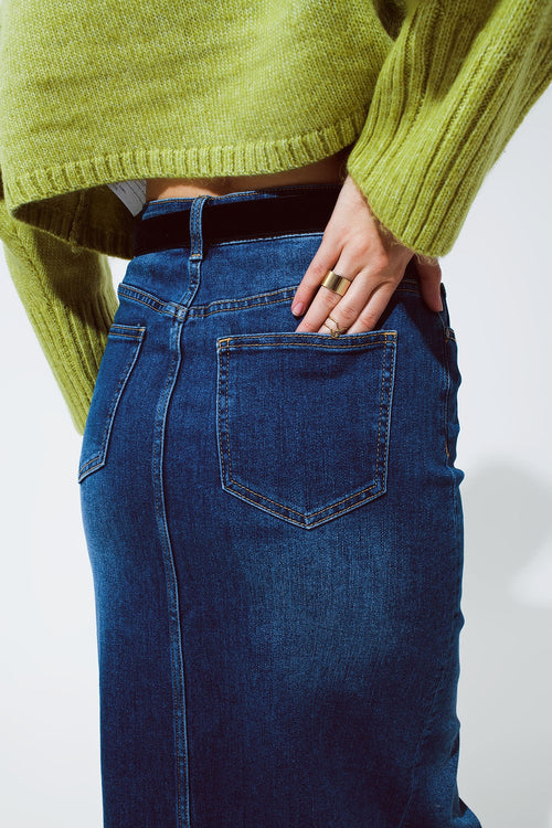 STRETCH DENIM MAXI SKIRT WITH SLIT