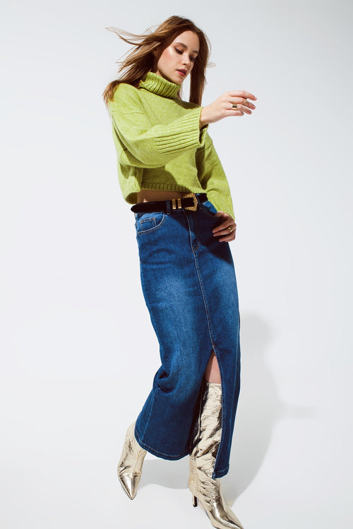 STRETCH DENIM MAXI SKIRT WITH SLIT
