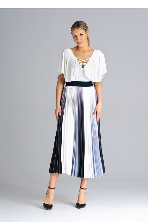 Midi pleated skirt with elastic waistband