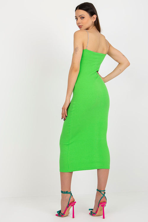 Ribbed Pencil Cut Dress with Decorative Straps