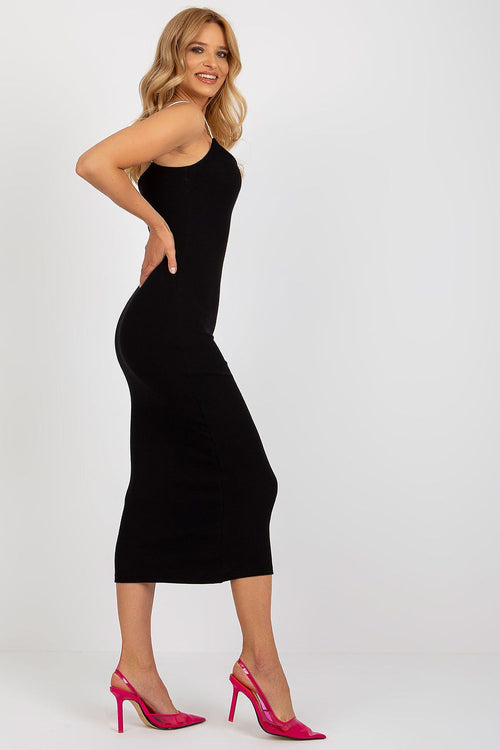 Ribbed Pencil Cut Dress with Decorative Straps